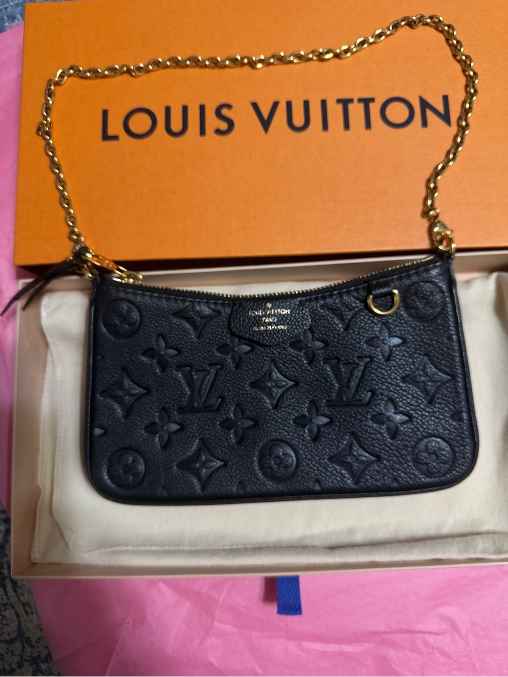 Louis Vuitton Black Embossed Monogram Chain Mini Pochette - Picture 1 of 9